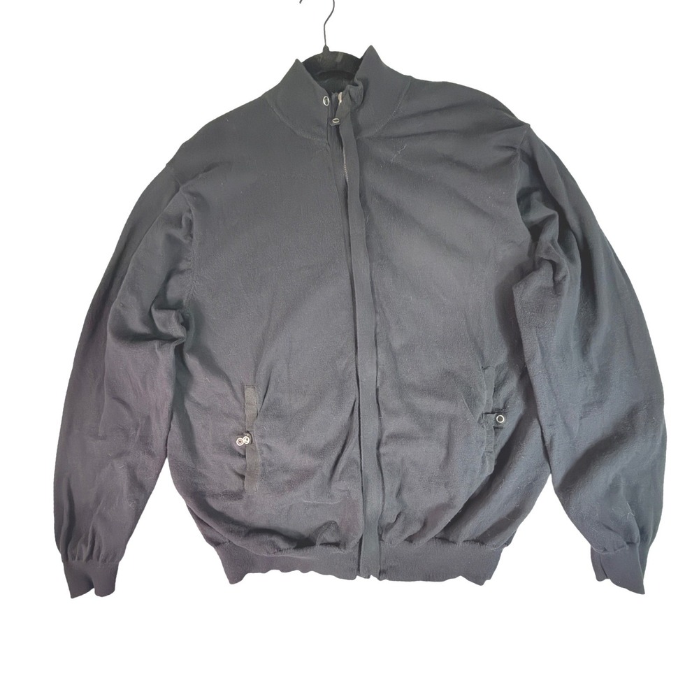 Mens Black‎ Full Zip Mock Neck Sweater Jacket Knit Cotton XXL